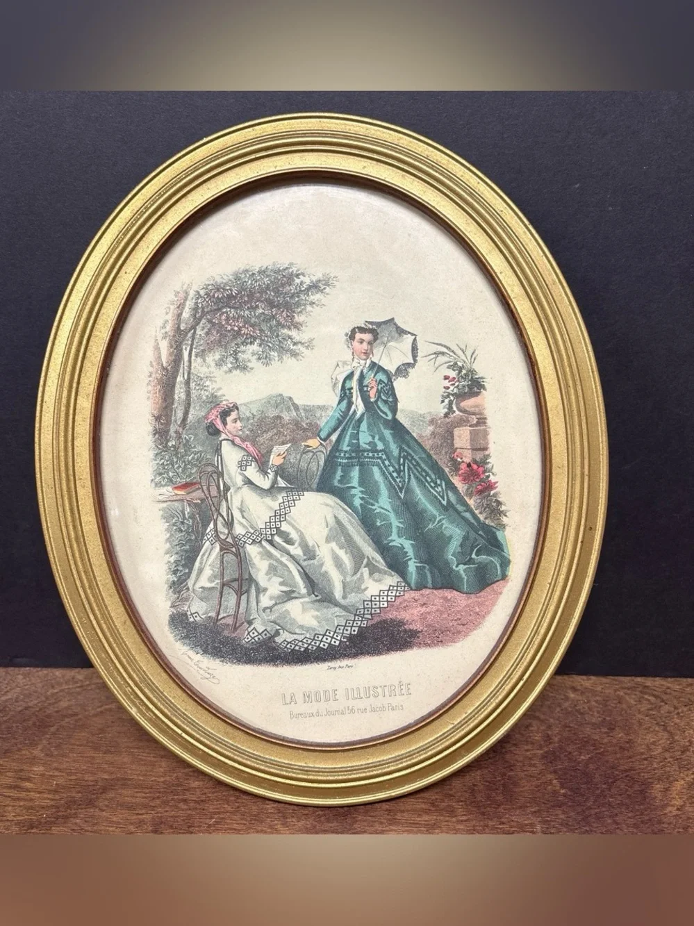Vintage Gold Framed Fashion Print - Green & White